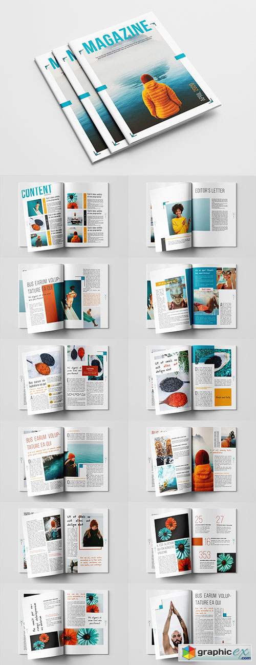  Magazine Layout with Blue and Orange Accents 