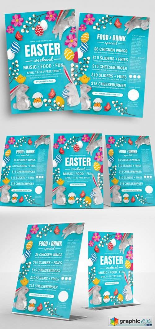  Easter Flyer Layout with Rabbit and Egg Illustrations 