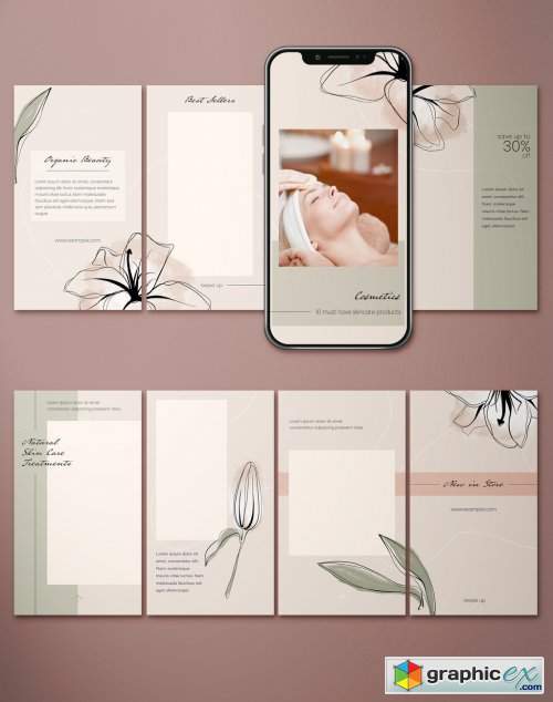  Social Media Stories Layout Set with Hand Drawn Flowers 
