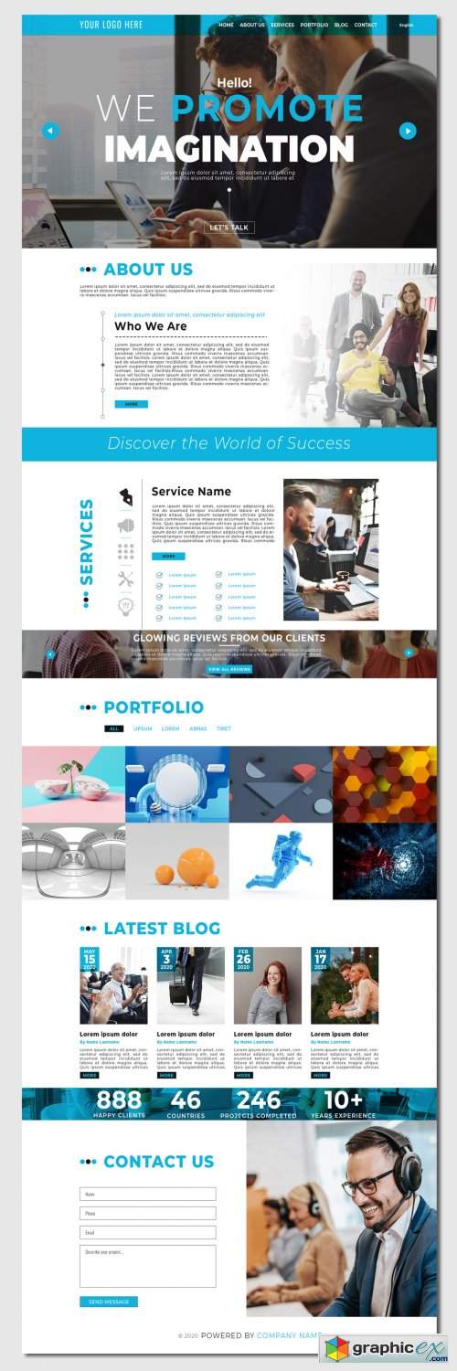  Business Website Layout with Blue Accents 