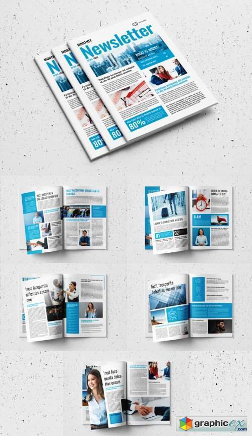Business Newsletter Layout with Blue Accents