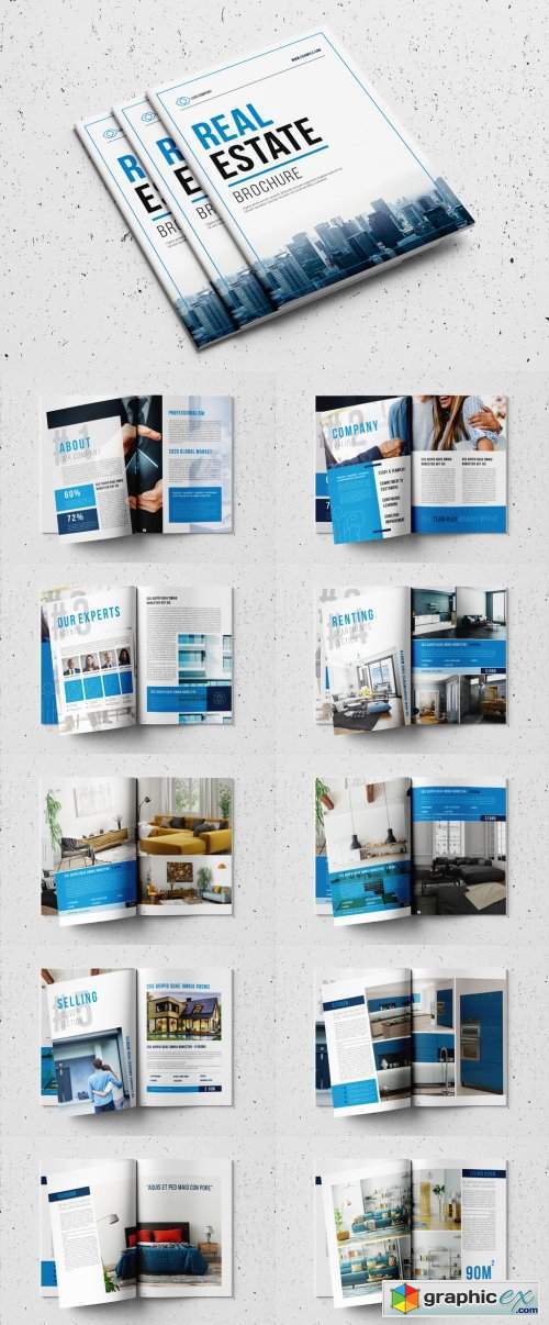 Real Estate Brochure Layout with Blue Accents