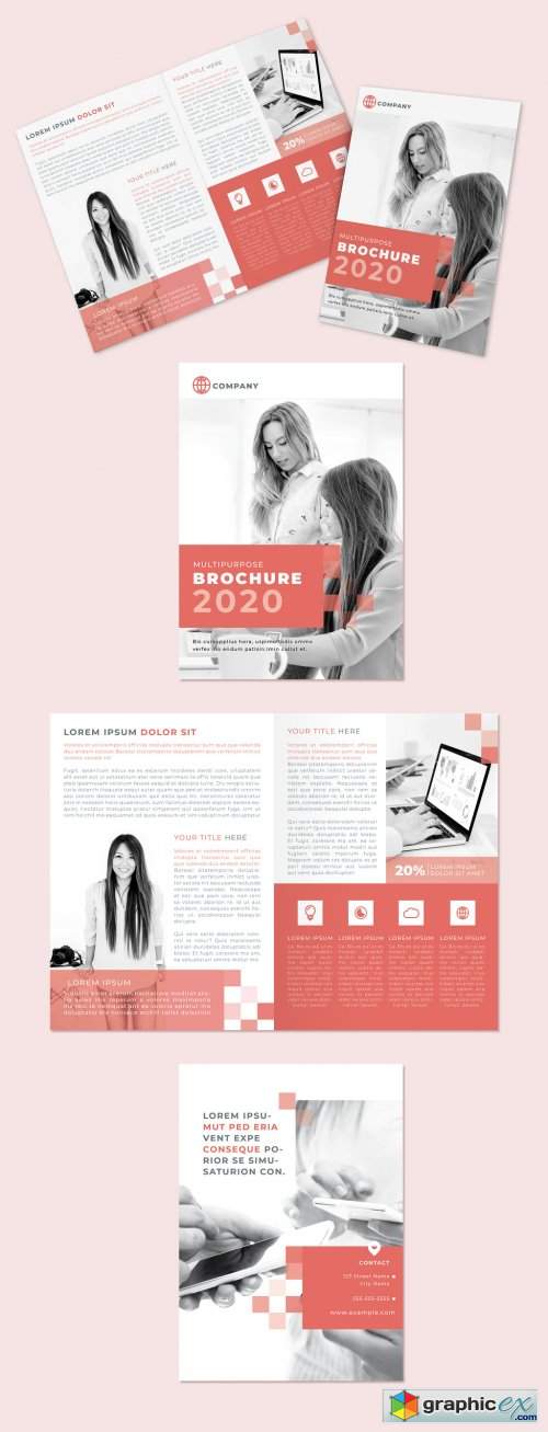  Multipurpose Red Squares Style Bifold Brochure Layout 