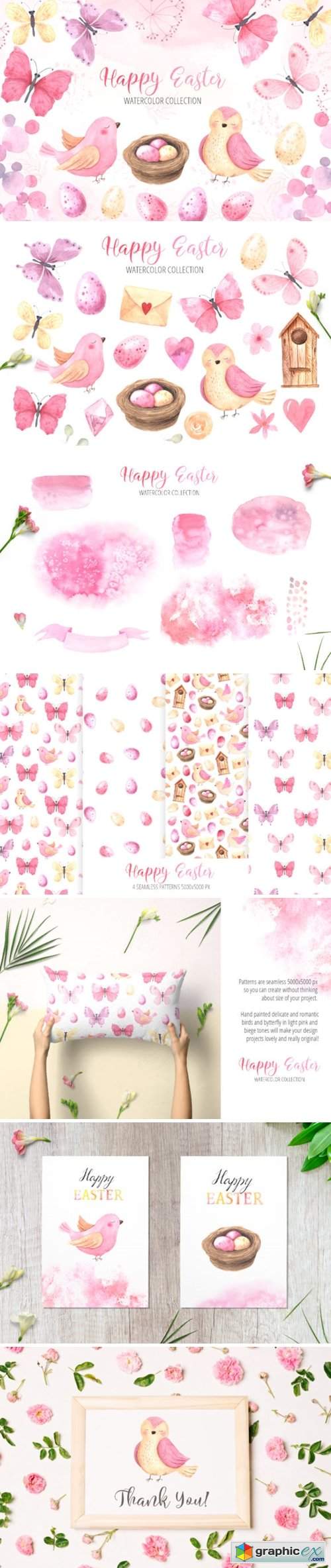  Watercolor Happy Easter Collection 