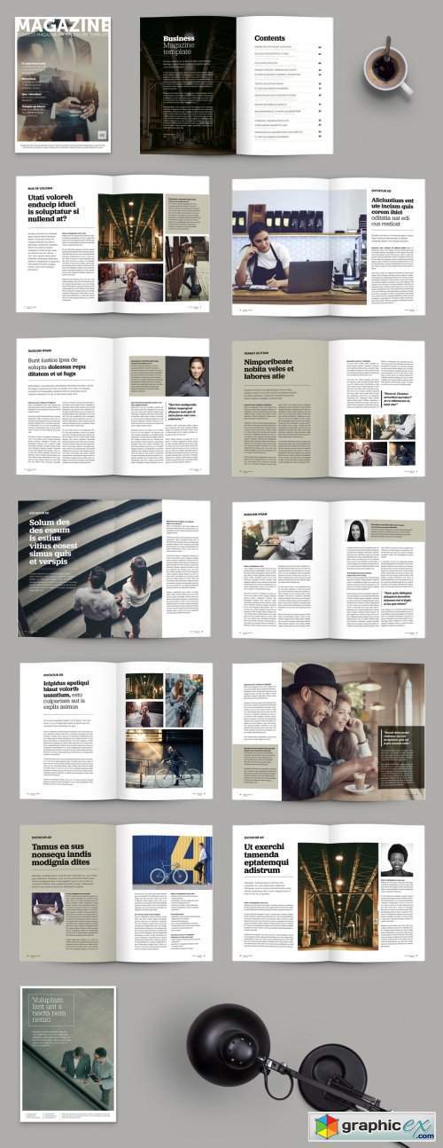 Brochure Magazine Layout with Olive Green Accents