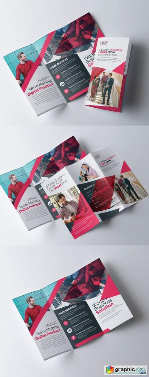 Corporate Trifold Brochure Layout with Red Color Accents