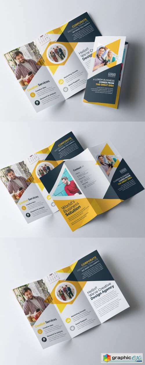  Creative Trifold Brochure Layout with Yellow Accents 