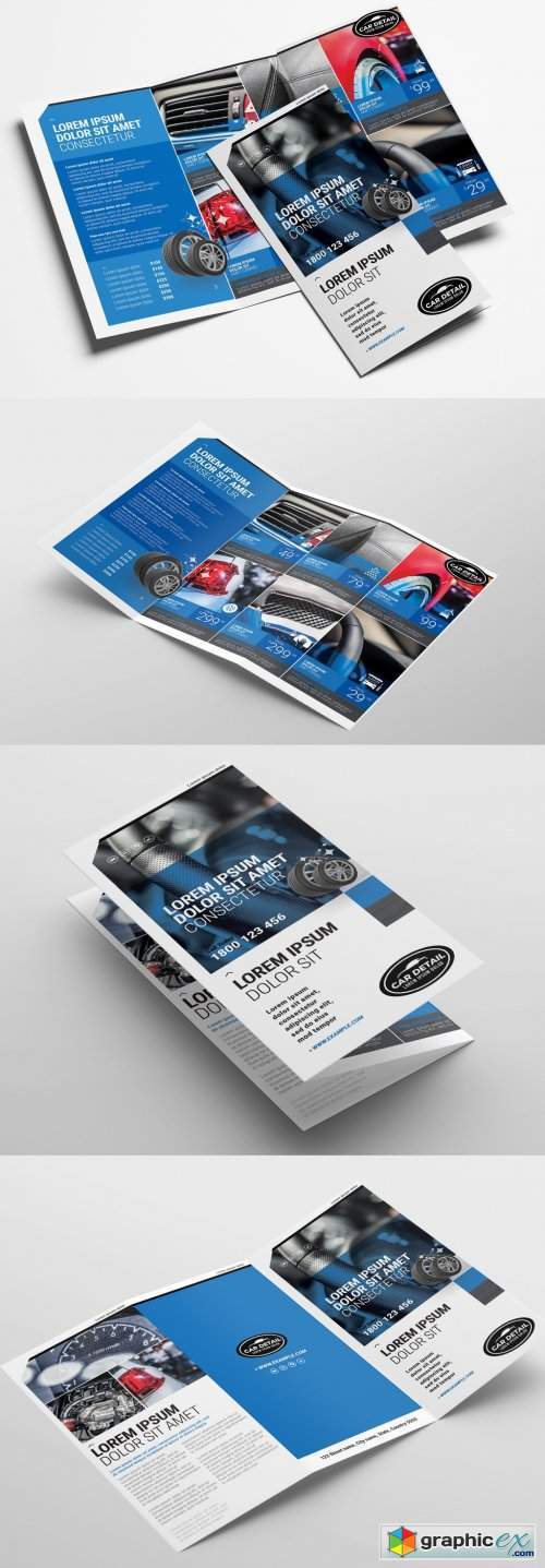 Trifold Brochure Layout for Car Wash and Detailing Services
