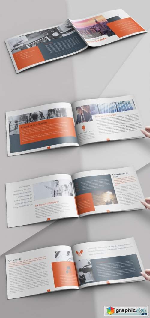  Landscape Brochure Layout with Orange and Grey Accents 