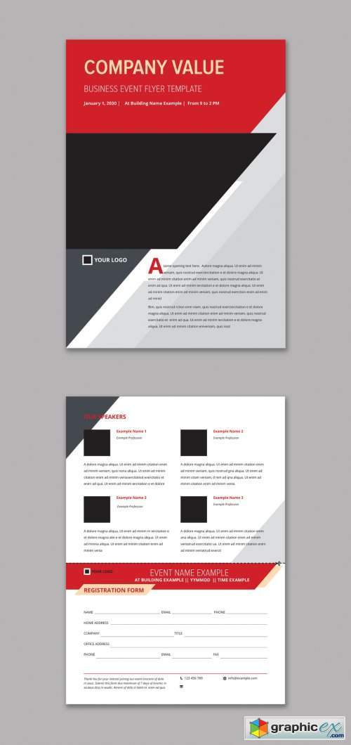 Business Event Flyer Layout with Red and Grey Accents