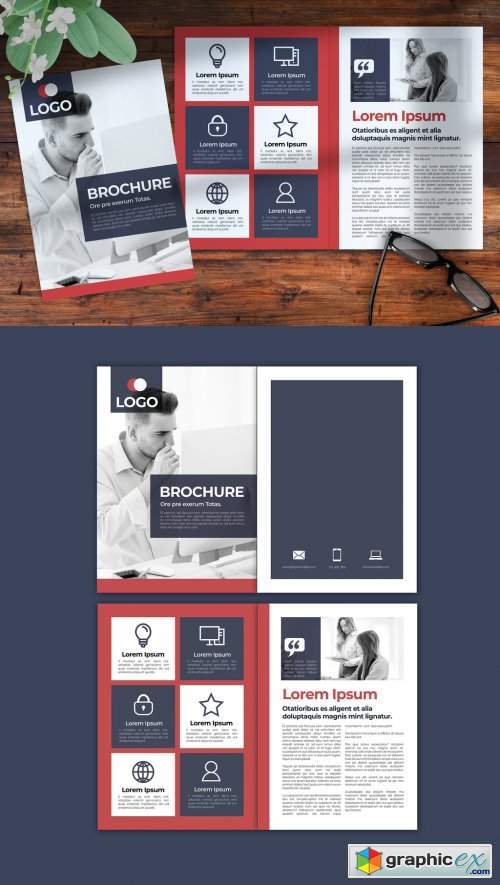Red and Navy Blue Brochure Layout