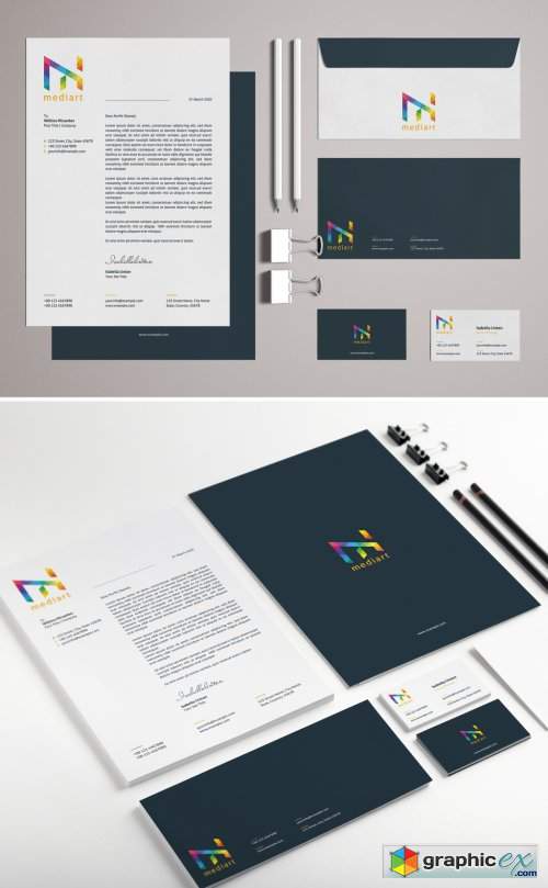  Stationery Set Layout with Colorful Design Elements  