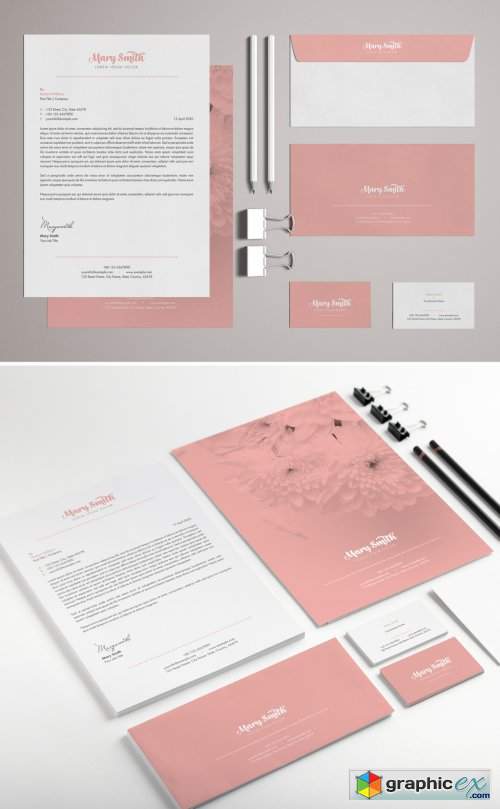  Stationery Set Layout with Pink Accents 