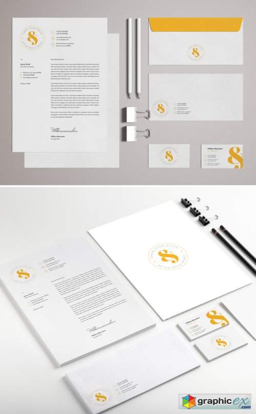  Stationery Set Layout with Yellow Accents 