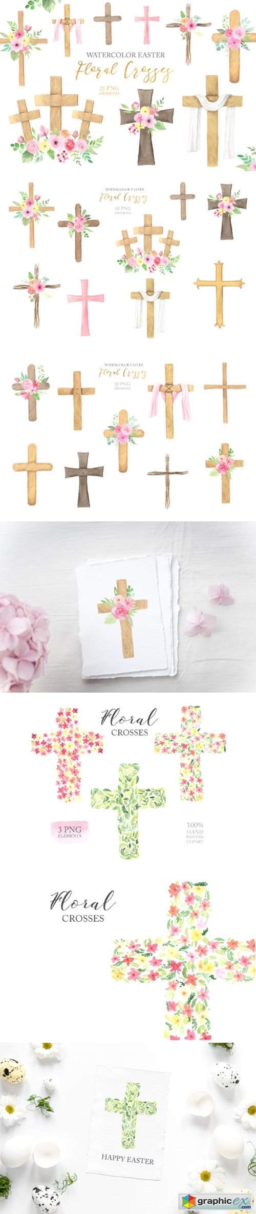  Watercolor Easter Floral Crosses 