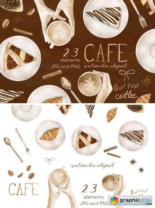 Watercolor Coffee Clipart Set