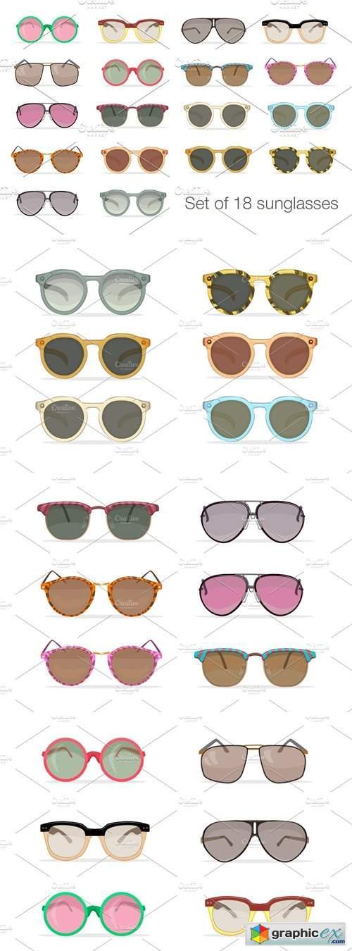 Set of 18 hipster sunglasses