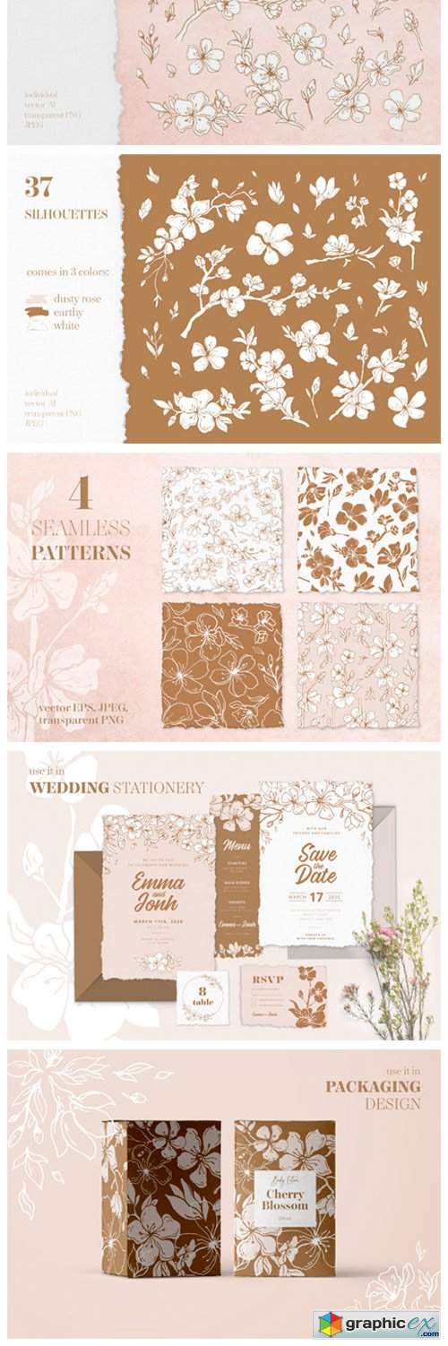  Cherry Blossom Graphic Set 