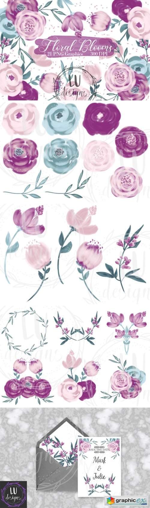 Flowers Clipart, Burgundy Floral Graphic