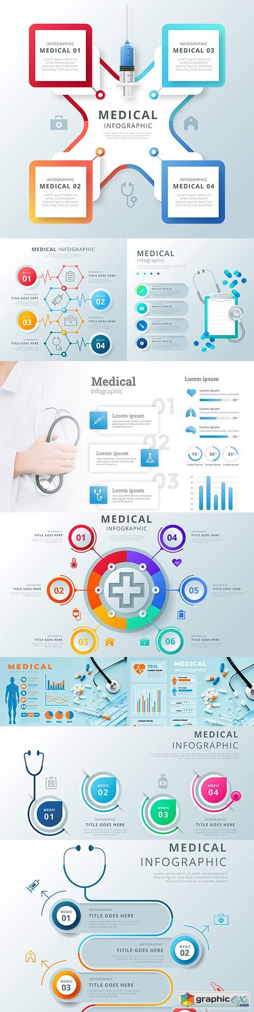  Medical infographics options elements collection 