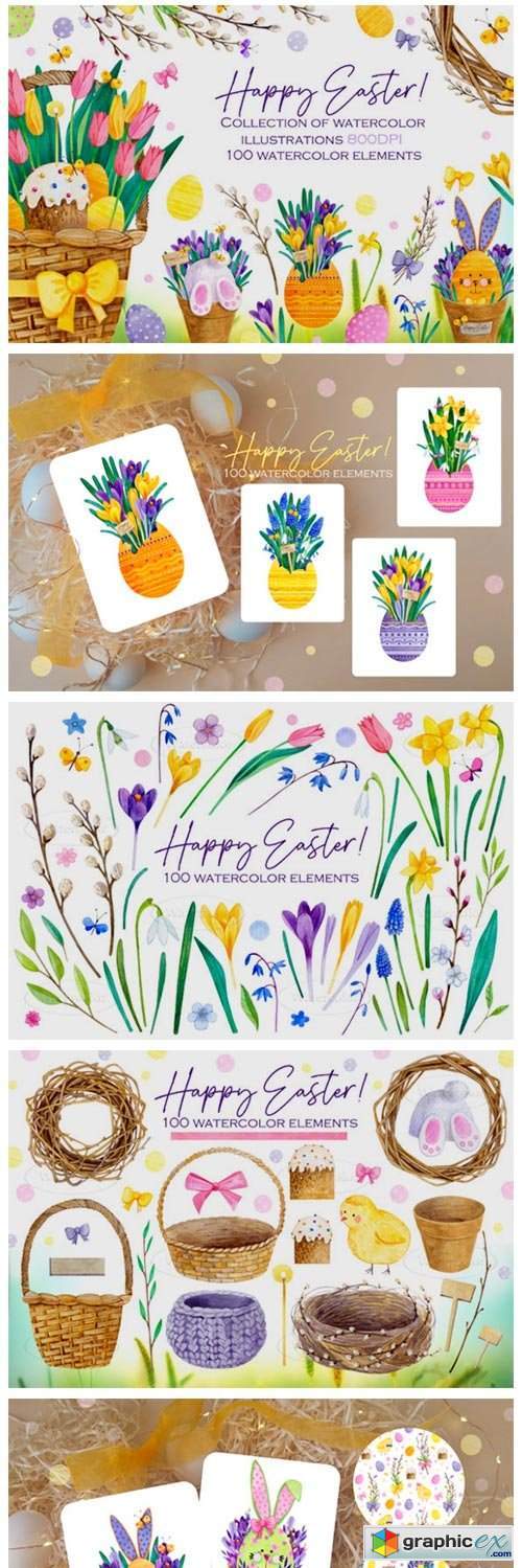Watercolor Easter Bunnies Collection