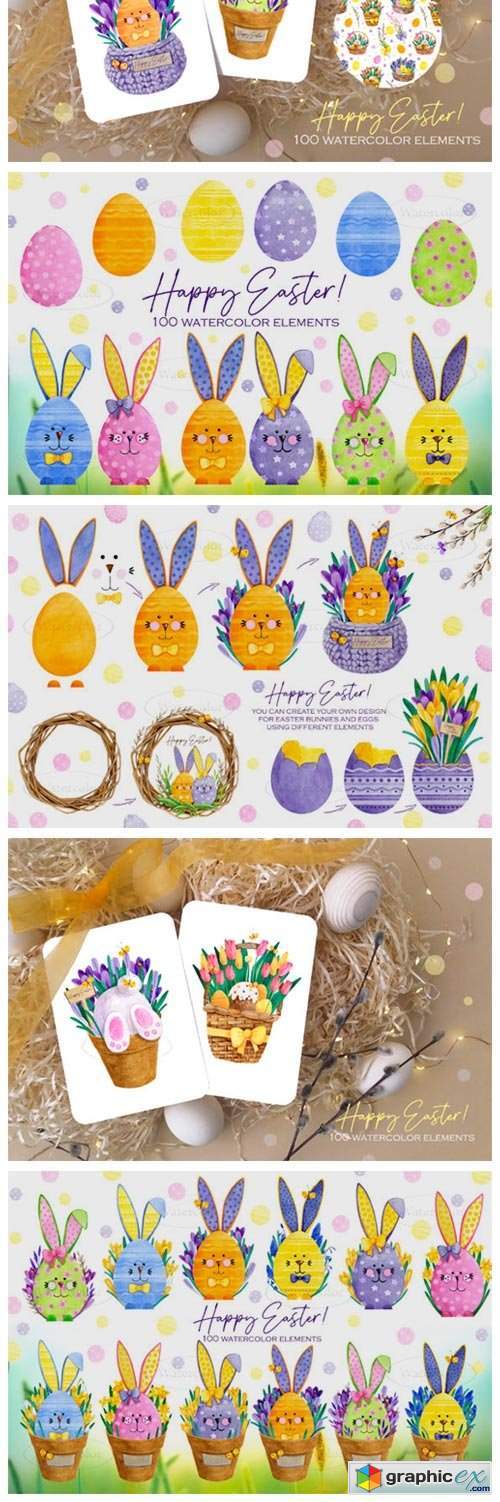 Watercolor Easter Bunnies Collection