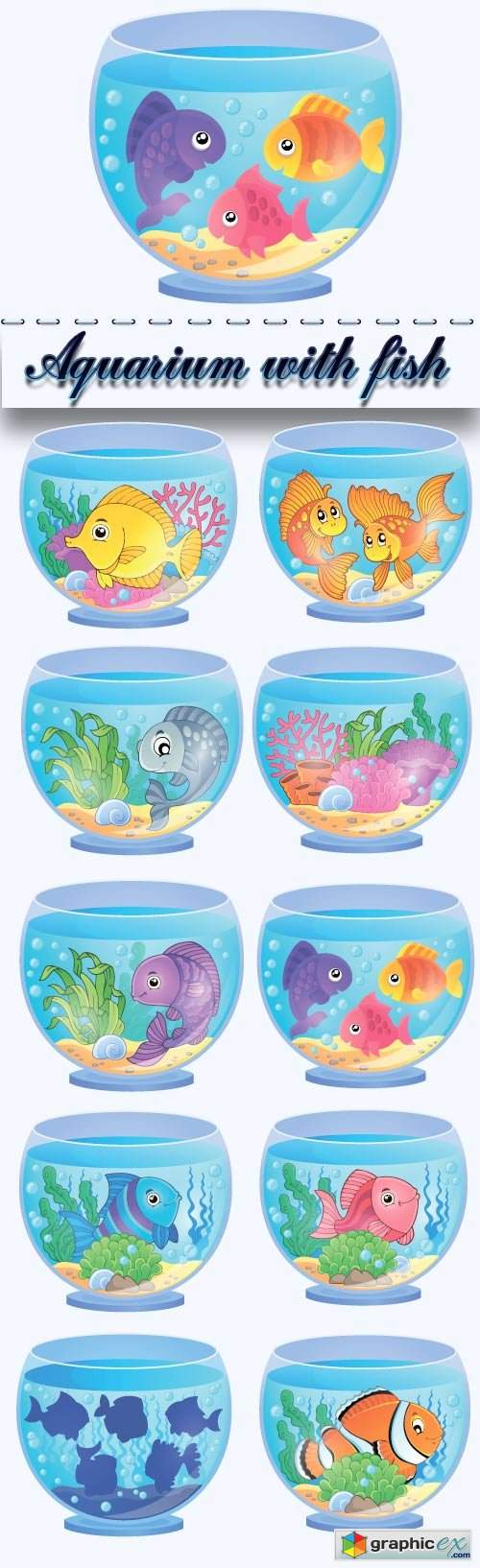  Aquarium with fish cartoon vector 