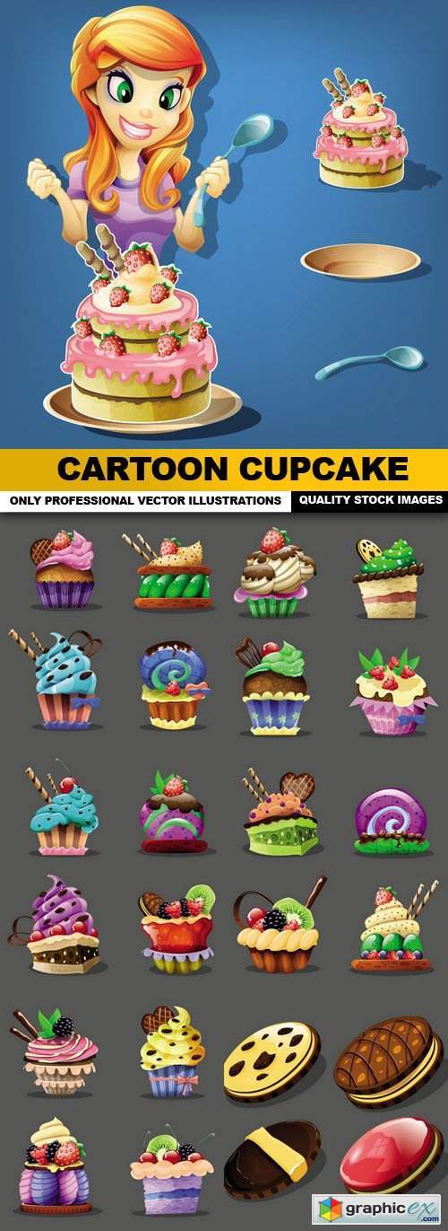 Cartoon Cupcake - 7 Vector