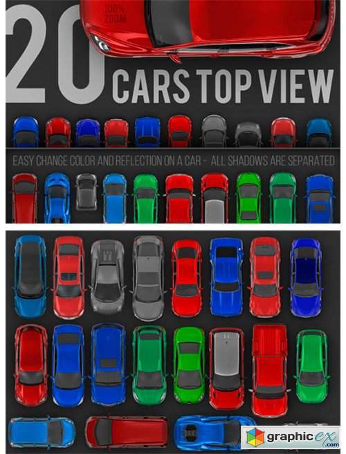 20 Cars Top View Renders