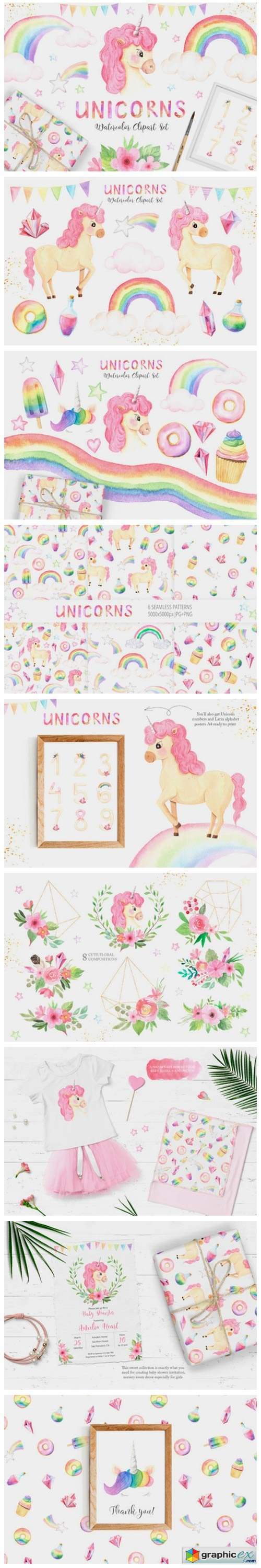 Watercolor Unicorns Set Vol.2
