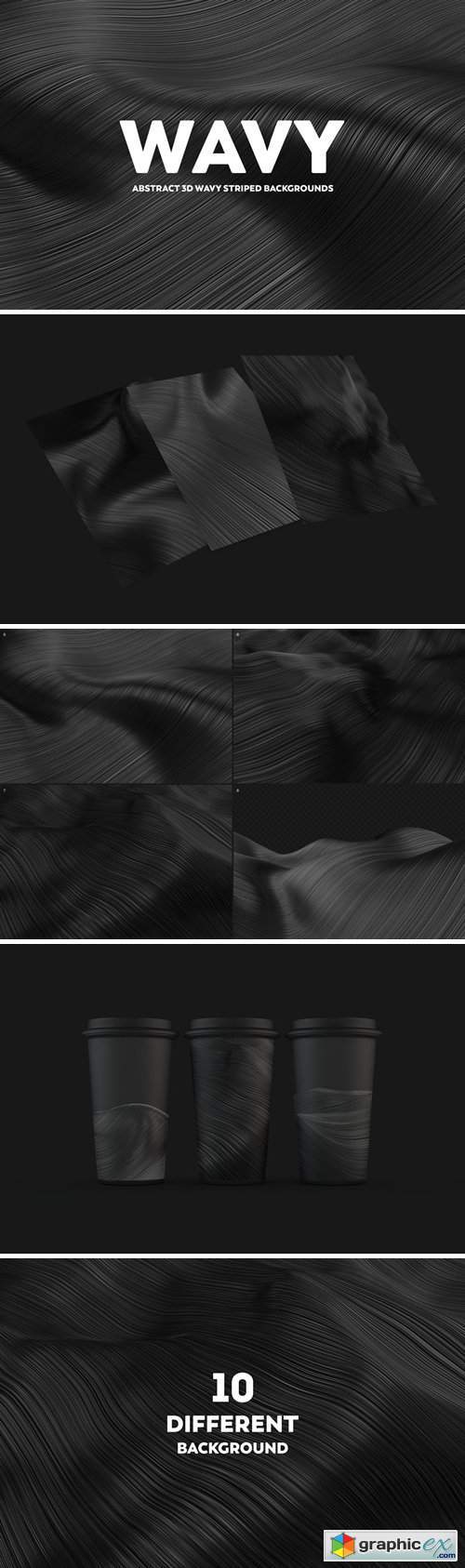 Abstract 3D Wavy Striped Backgrounds - Black Color