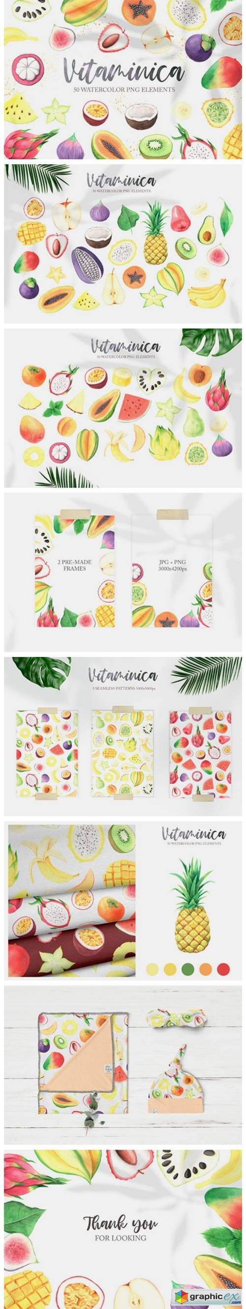 Watercolor Vitaminica Fruit Set