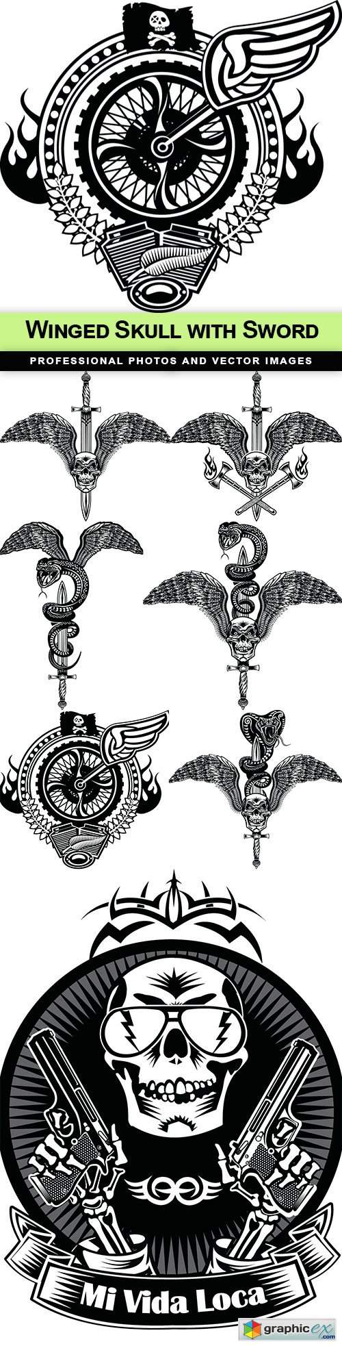  Winged Skull with Sword - 7 EPS 