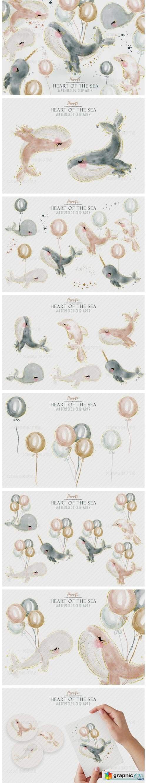 Watercolor Whale Cliparts