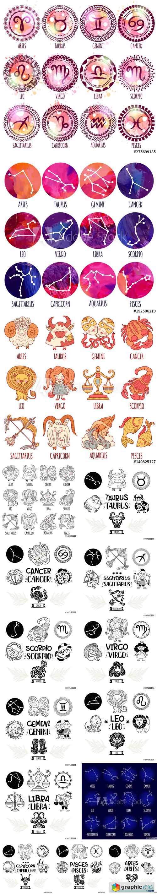 Vector Illustrations and Icons of Zodiac Symbol