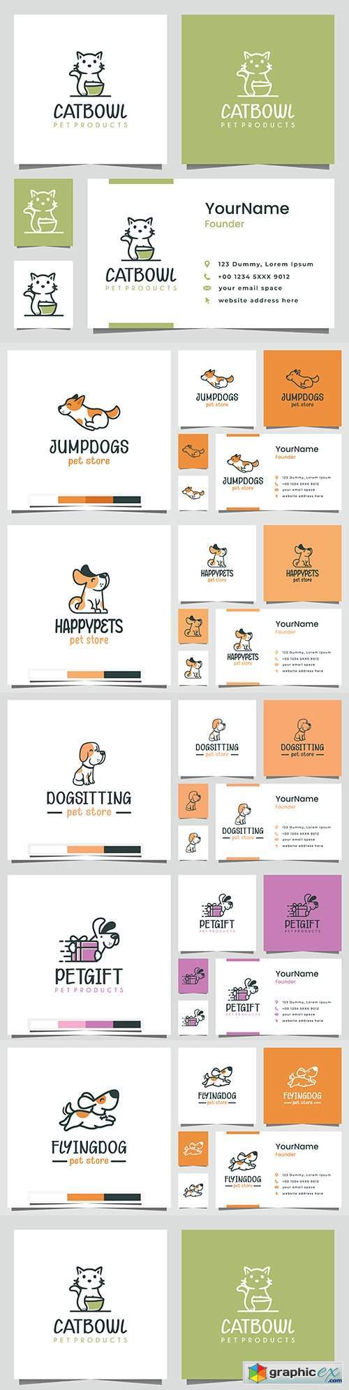Pets gift goods design logo and business card