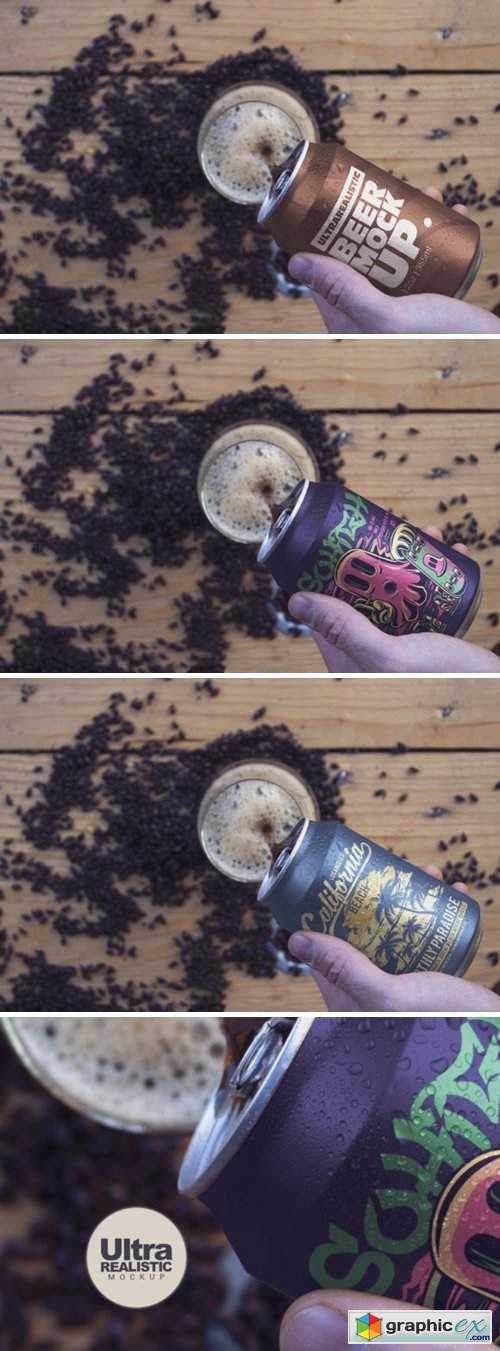 Black Beer Malt Can & Hand Mockup