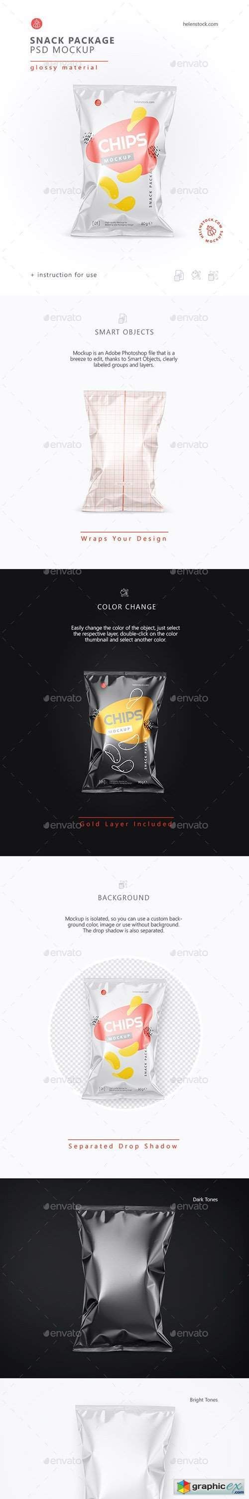 Glossy Snack Package Mockup - Front View