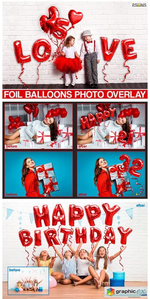 45 Foil Red Balloons Overlay