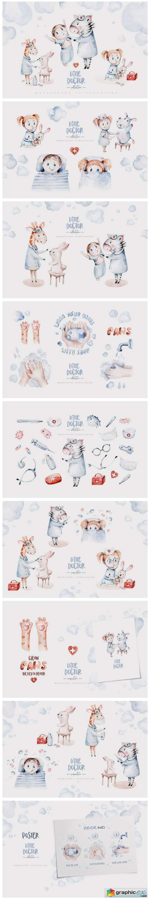 Little Doctor Cute Watercolor Collection