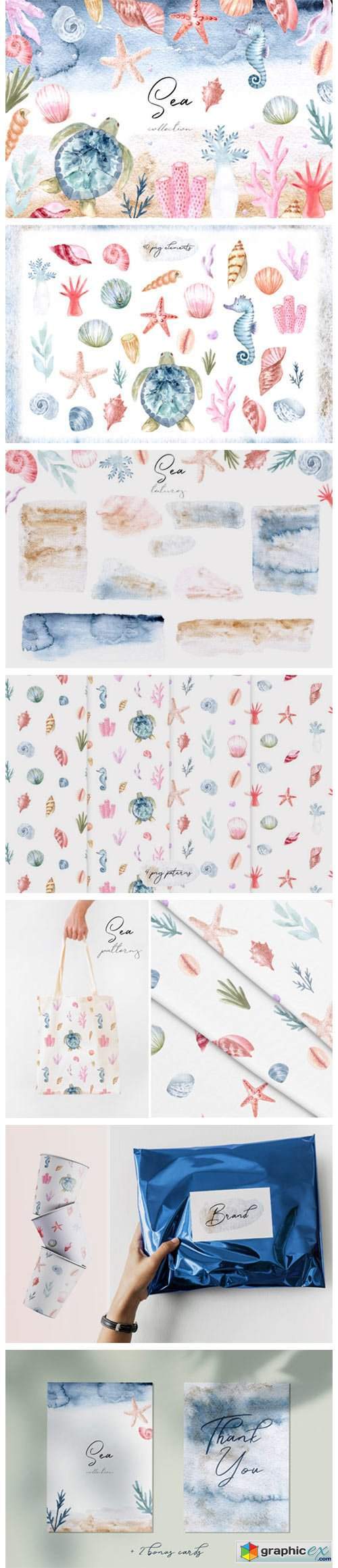Watercolor Sea Collection. Cliparts