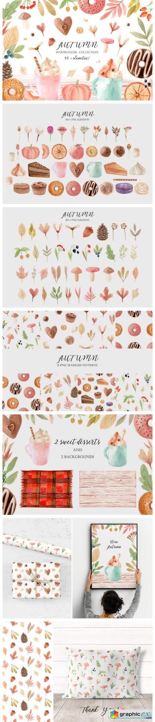 Watercolor Autumn Clipart Collection