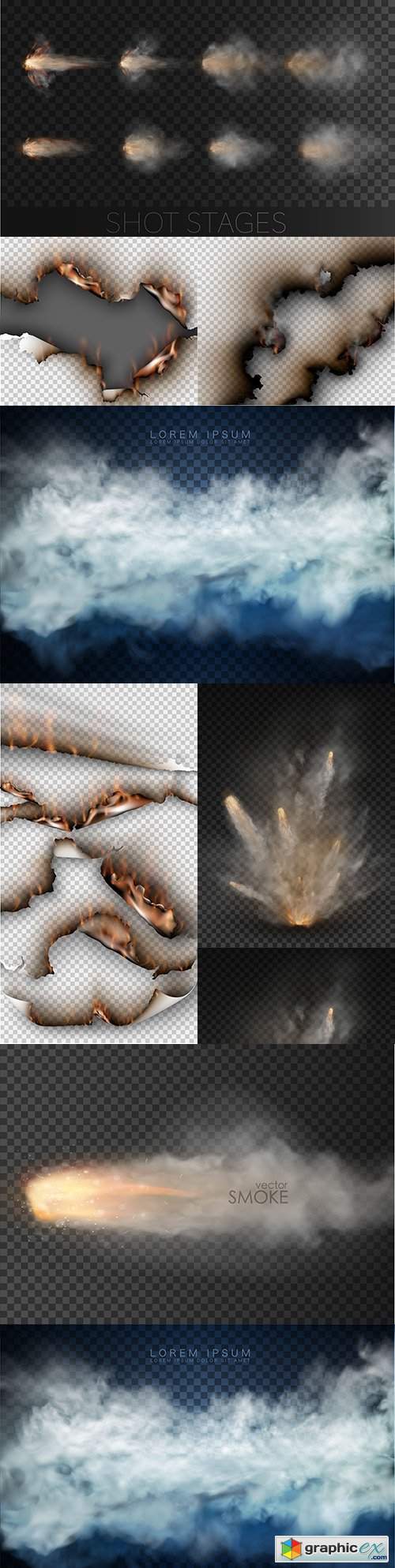  Paper with burned fire and fog with smoke transparent background 