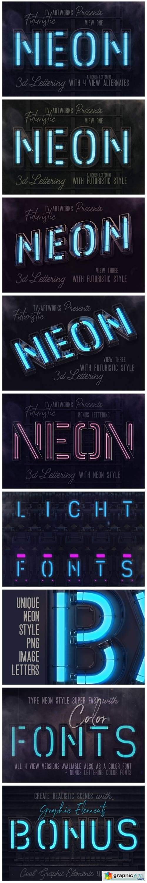  Futuristic Neon 3D Lettering 