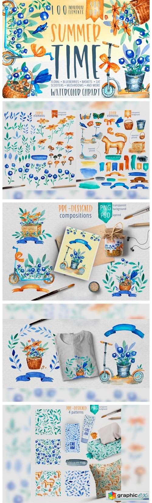  Summer Time - Watercolor Clipart 