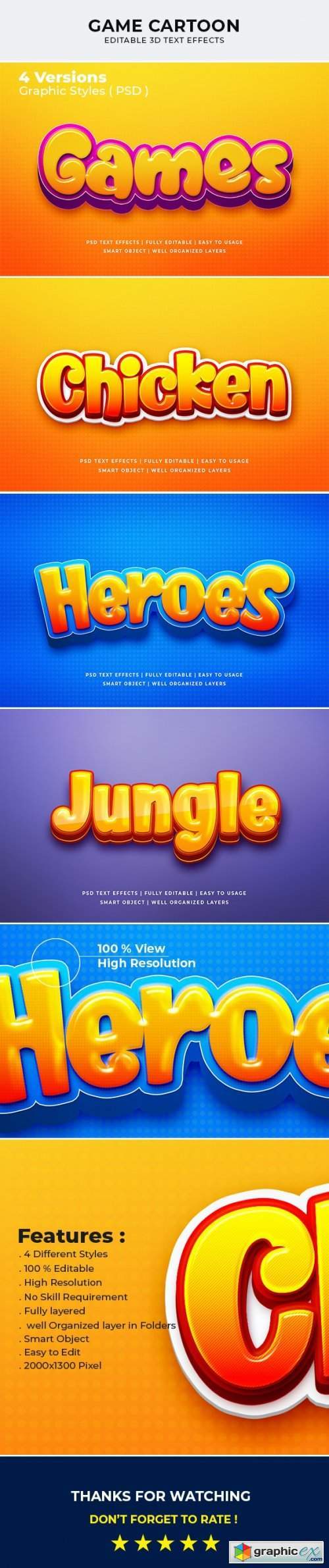 Game Cartoon 3d Text Effect Mockup