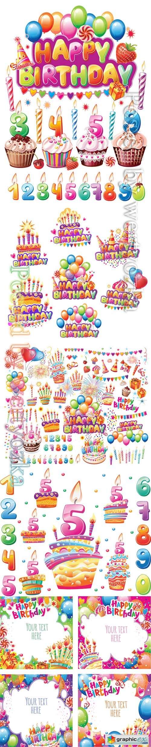  Birthday party set vector elements 