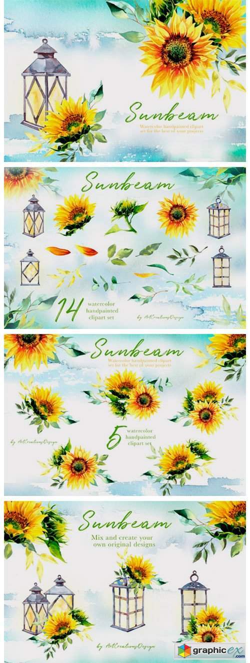 Watercolor Sunbeam Clipart Set