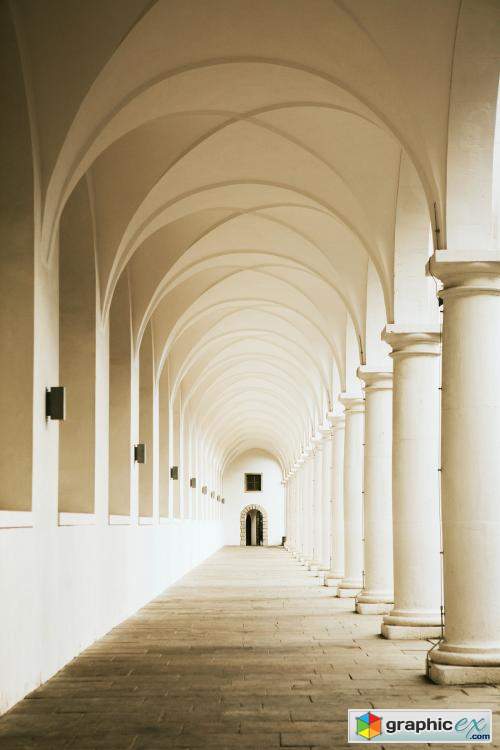  Classic hallway with white columns 