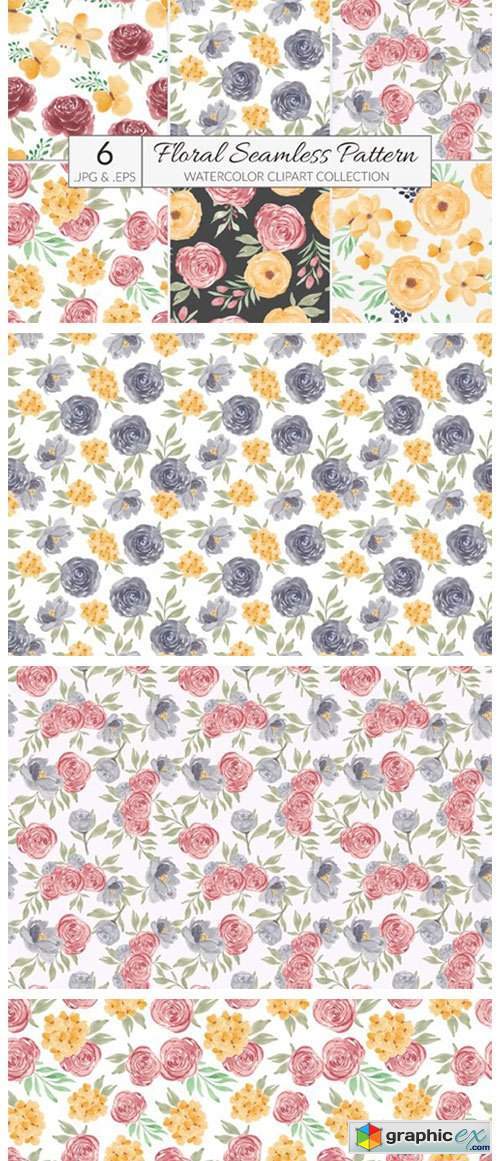 6 Watercolor Flower Seamless Pattern